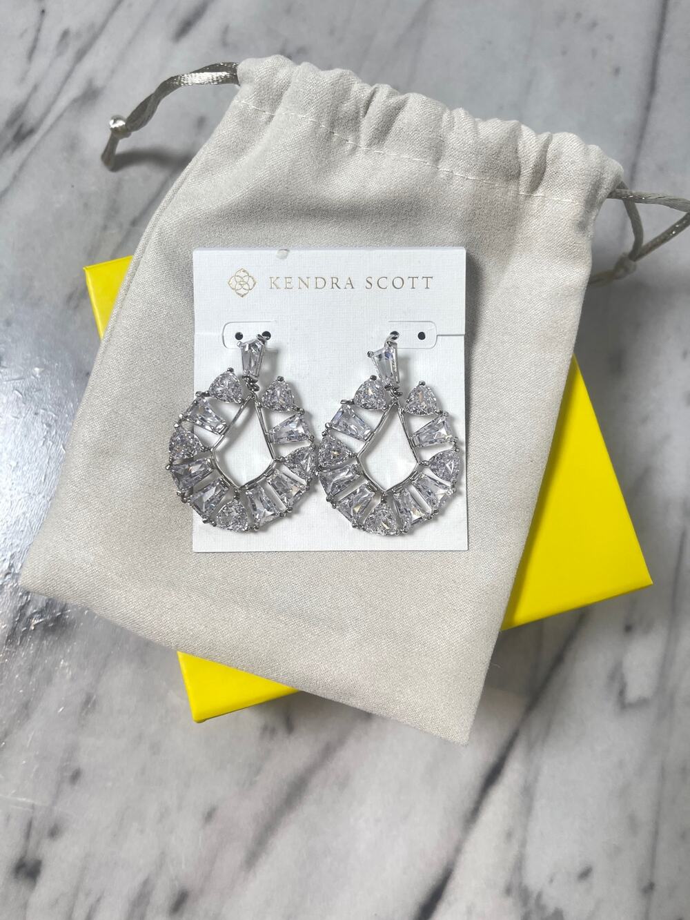 Kendra Scott Blair Silver Crystal Statement Drop Earrings NWT MSRP $175 Glam